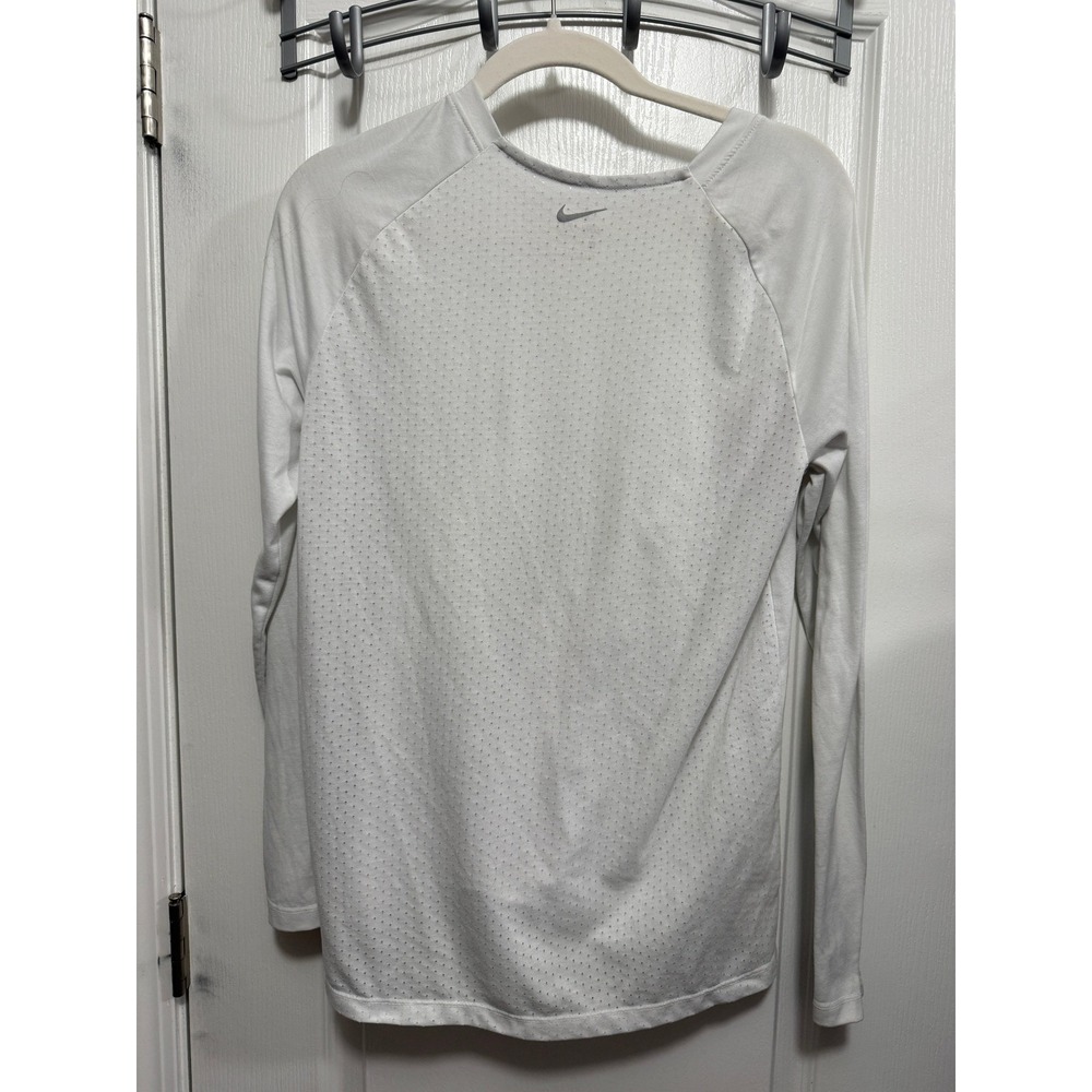 Nike Dri FIT Running Shirt Womens Large White Long Sleeve Perforated Workout - Picture 2 of 16